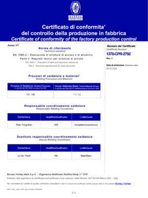 EN 1090-2 certified structural steel fabrication factory production control certificate by Bureau Veritas - HD Steel.